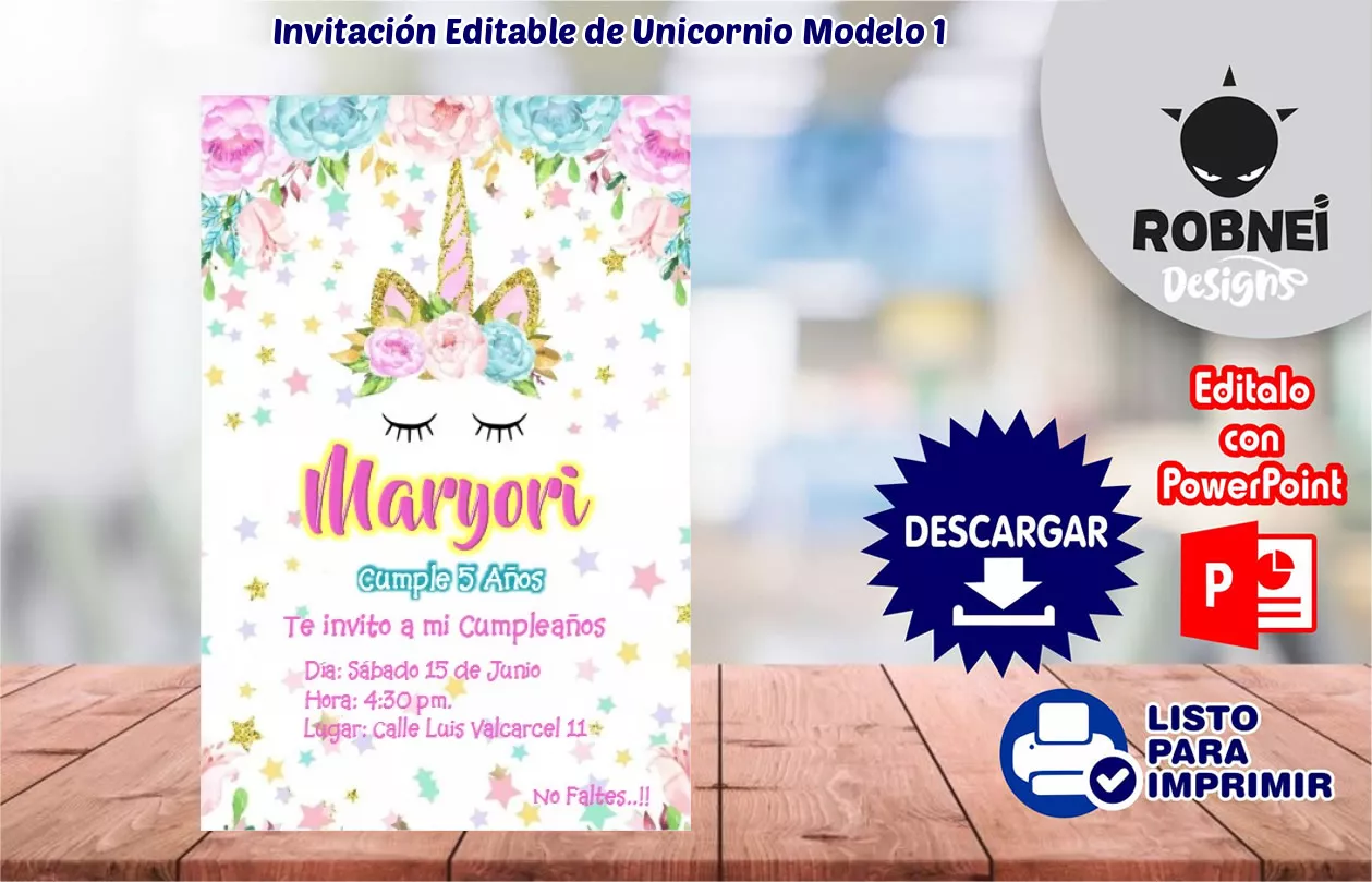 Invitacin de Unicornio Modelo 1