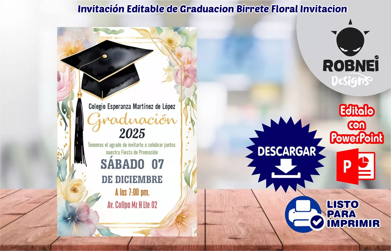 Invitacin de Graduacion Birrete Floral Invitacion