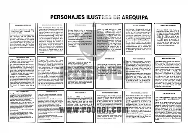 Lamina de PERSONAJES ILUSTRES DE AREQUIPA con texto