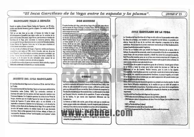 Lamina de INCA GARCILAZO DE LA VEGA con texto