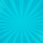 Abstract blue striped retro comic background with halftone corners. Cartoon turquoise background with stripes and half tone pattern for comics book, advertising design, poster, print